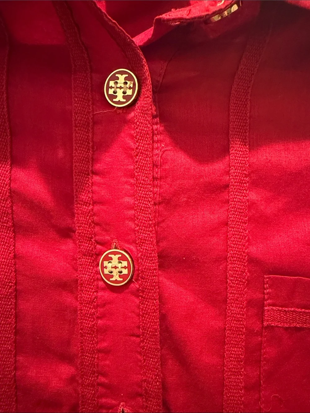 Tory Burch Red Long-Sleeve Collared Button 100% cotton top